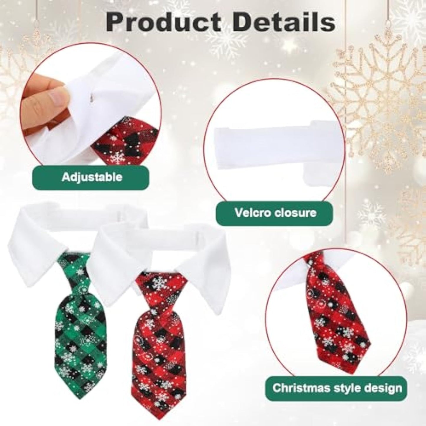 Christmas Dog Necktie – Adjustable Red Plaid Tie with Snowflake Pattern for Small & Medium Pets