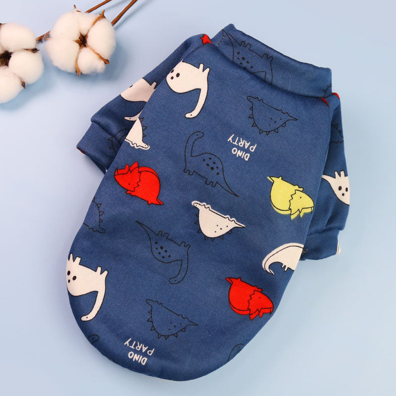 Printed Cartoon Pet Sweater – Plus Velvet Two-Legged Design