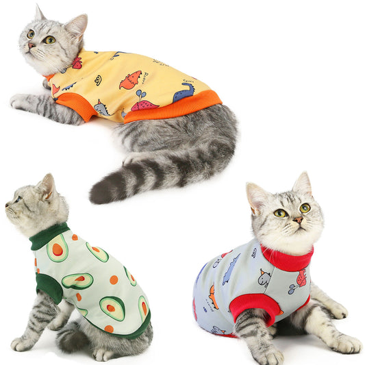 Cat Clothes – Multiple Designs: Dinosaur, Deer, Avocado, Smile, & Lollipop