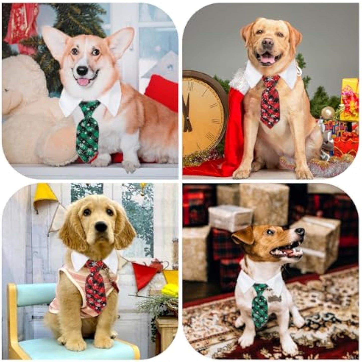 Christmas Dog Necktie – Adjustable Red Plaid Tie with Snowflake Pattern for Small & Medium Pets