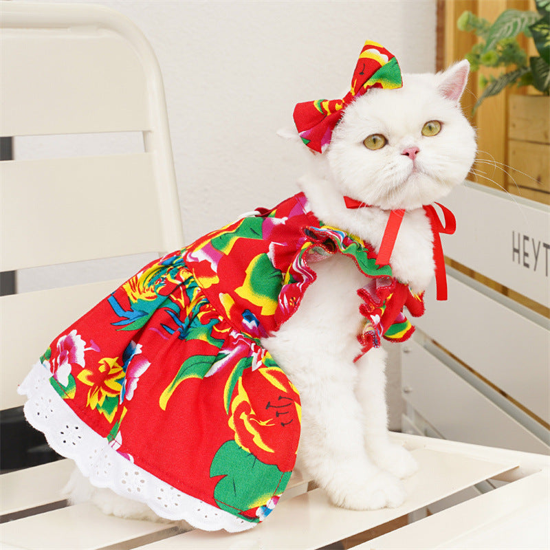 Pet Dress with Flounced Sleeves – Three-Color Design