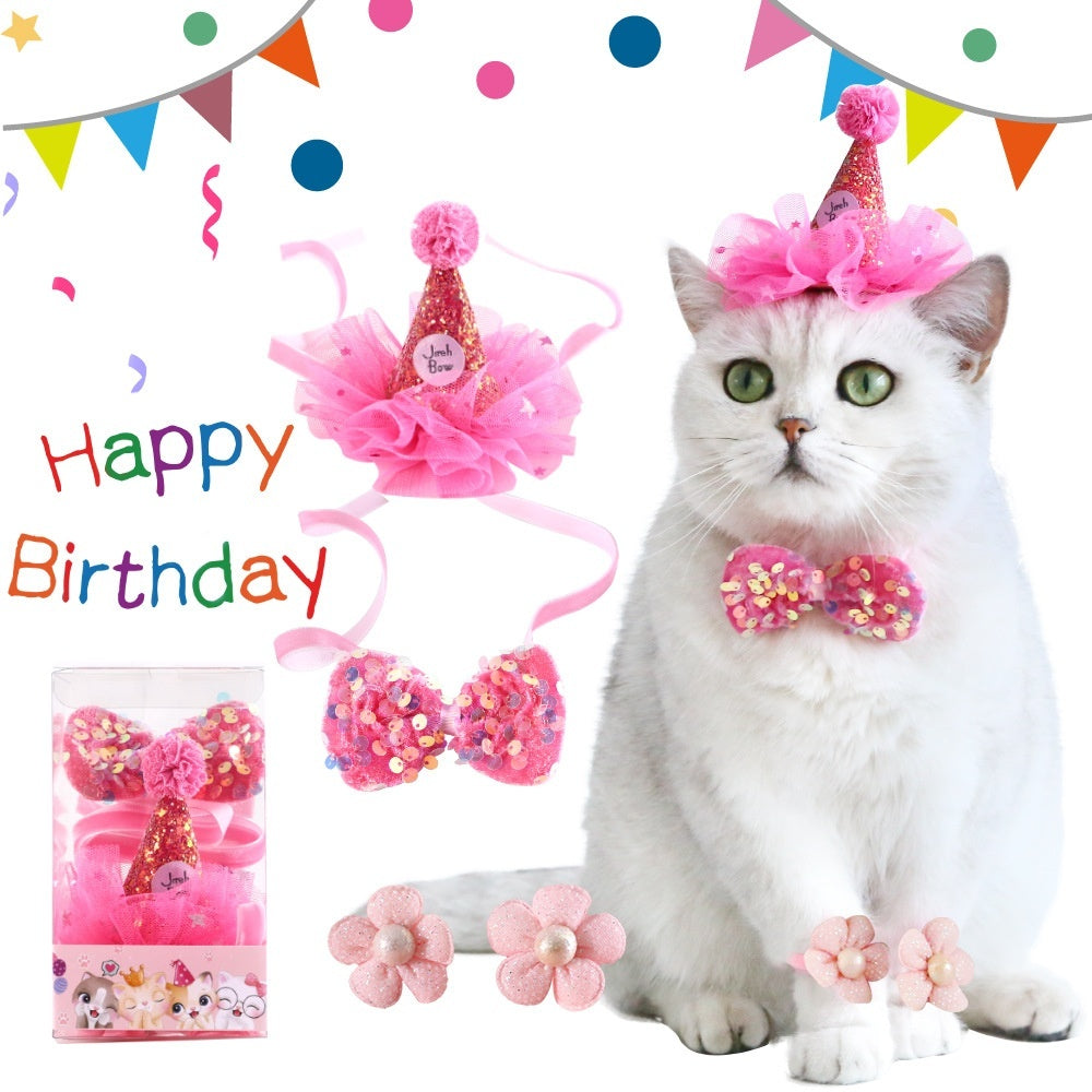 Cat Birthday Party Set – Hat, Bow Tie & Flower Suit